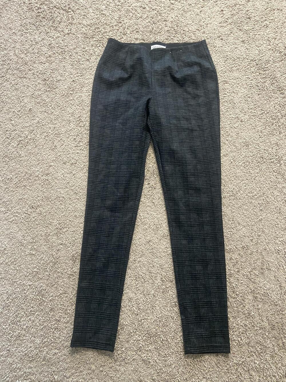Calvin Klein Dress Pants Womens 4 Black Plaid Ponte Skinny Stretch Pull On Work